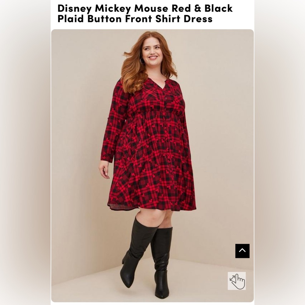 Disney Mickey Mouse Red & Black Plaid Button Front Shirt Dress Size 1